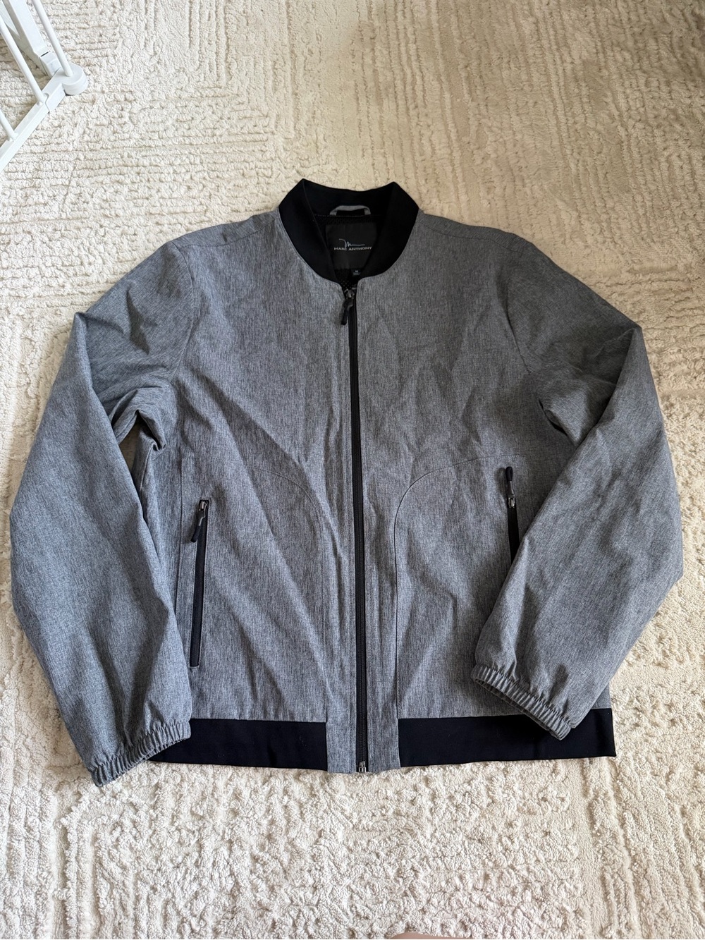 Marc Anthony Mens Gray Bomber Jacket with Black Trim